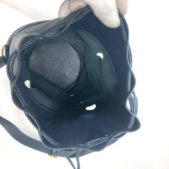 HERMES Tassel fringe Manjoire Drawstring bag Shoulder Bag Leather Navy - Picture 11 of 15